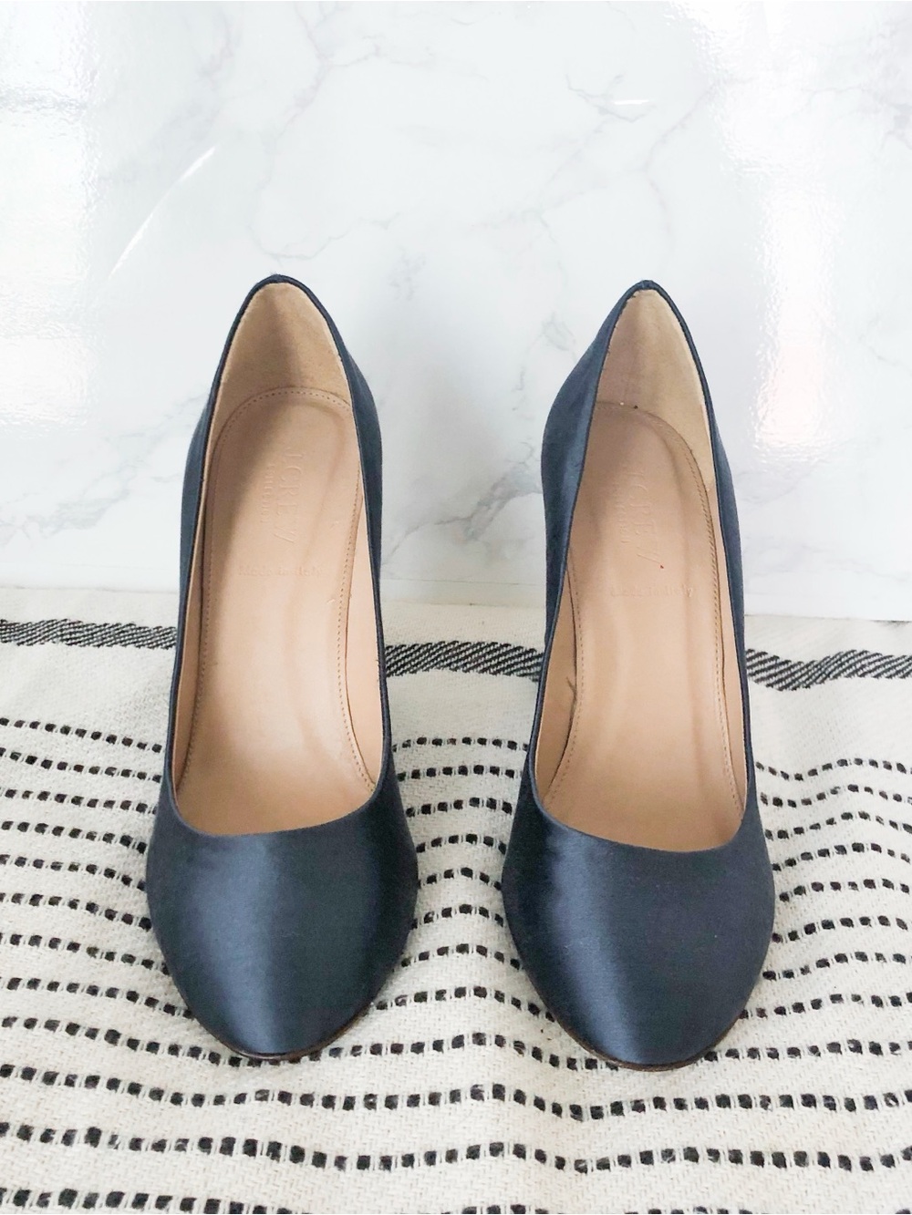 J. Crew Navy Satin Glitter Heel Pointed-Toe Pumps